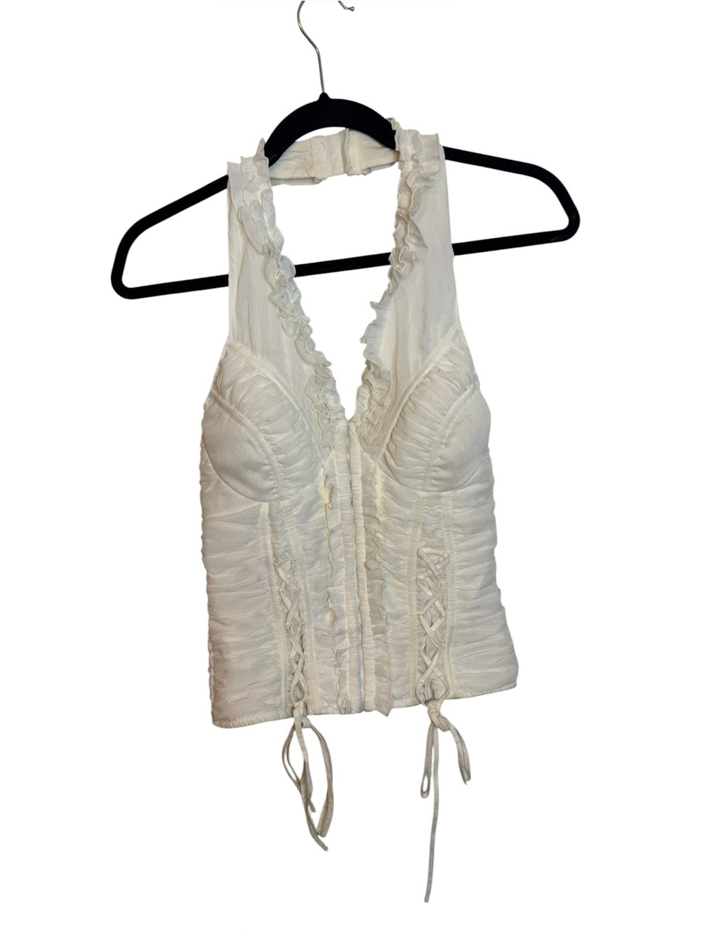 Entry Vintage Y2K Ivory Ruffle Halter Corset Top